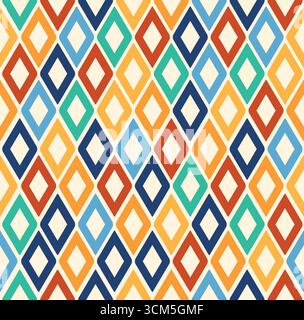 Circus harlequin patterns, rhombus lozenge pattern with diamond-shaped motifs in contrasting colors. Vector visually striking and repetitive tile desi Stock Vector