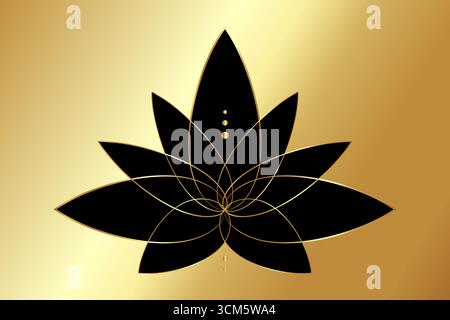 Black Lotus flower, gold line art floral ornament, logo design. Sacred luxury symbol of yoga, spa, beauty salon, cosmetics, relax, brand style. Vector Stock Vector