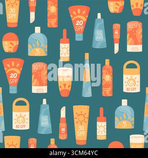 Sunscreen Bottle Tube Seamless Pattern Flat Stock Vector