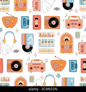 Groovy Retro Music Seamless Pattern Stock Vector