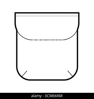 Patch Pocket with Flap Rounded technical fashion illustration. Flat apparel template front view. Women, men unisex style item CAD mockup isolated on white background  Stock Vector