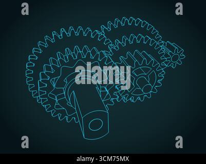 DC electric motor gear reduction stylized vector illustration Stock Vector