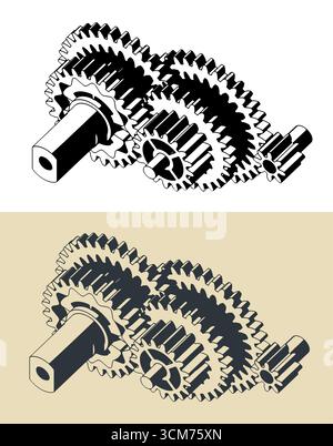 DC electric motor gear reduction stylized vector illustrations Stock Vector