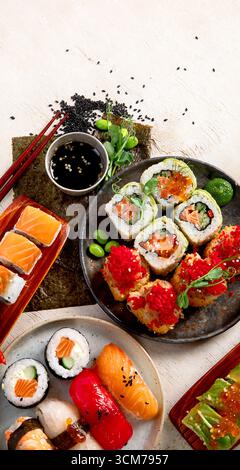 Set of sushi on light  background. Top view with copy space Stock Photo