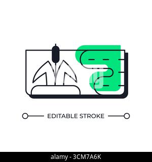 Wetland ecosystem offset shadow line icon Stock Vector