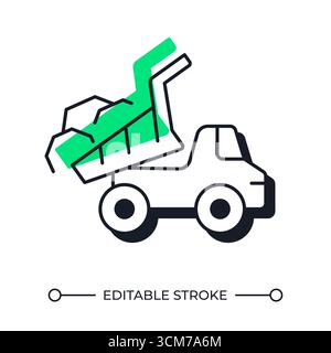 Dump truck unloading cargo offset shadow line icon Stock Vector