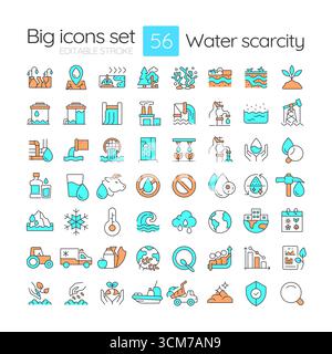 Water scarcity line color icons set Stock Vector
