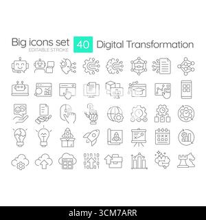 Digital transformation line icons set Stock Vector