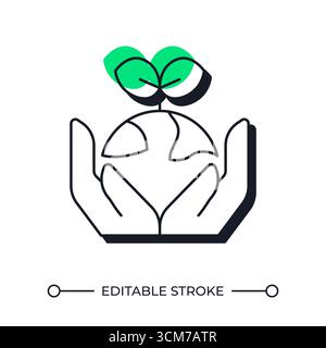 Save planet offset shadow line icon Stock Vector