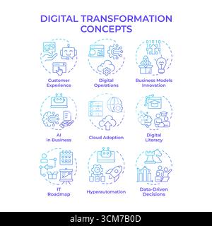 Digital transformation blue gradient concept icons Stock Vector