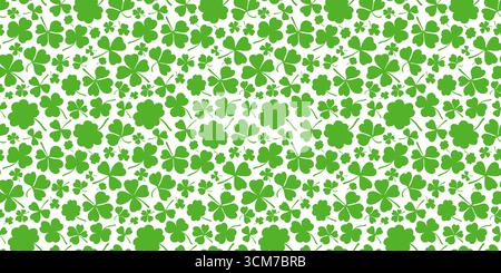 Shamrock or clover leaf horizontal green seamless pattern with falling leaves on a white background vector illustration. Stock Vector