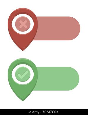 Red location pointer. Green check mark. Map pin vector. Navigation choice emblem. EPS 10. Stock Vector