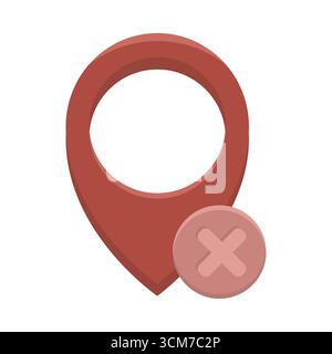 Red map pin. Location remove symbol. Pointer position icon. Vector delete emblem. EPS 10. Stock Vector
