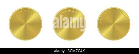 Golden medallions with radial gradient and stars and laurel decorations Stock Vector