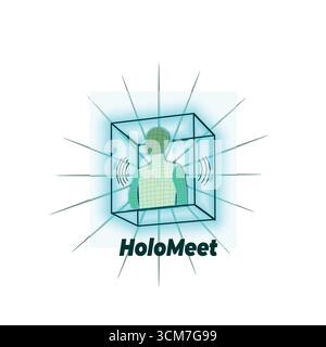 HoloMeet Business App Icon: Modern Meeting Interface Symbol Stock Vector