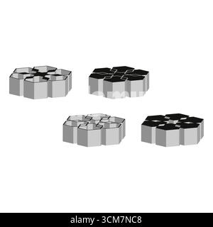 Geometric gear icons. Industrial cogwheel symbols. Mechanical technology Vector. Abstract machine emblems. EPS 10. Stock Vector