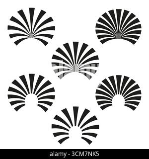 Abstract fan elements. Geometric sunburst shapes. Radial graphic Vector. Art deco ornament set. EPS 10. Stock Vector
