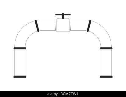 Industrial gas pipeline with control valve 2D line object Stock Vector