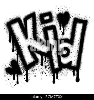 Sprayed kid font graffiti with over spray in black over white.Vector Illustration for printing, backgrounds, posters, stickers. Stock Vector