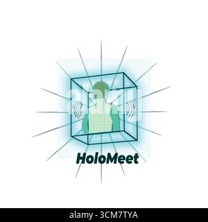 HoloMeet Business App Icon: Modern Meeting Interface Symbol Stock Vector