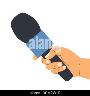 reporter holding a microphone, symbol of journalism, news reporting, interviews and media communication, perfect for press, broadcasting and mass medi Stock Vector