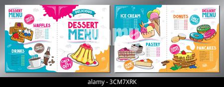 Dessert menu card - letter format x2 (8,5 x 11 inches x2) - vector illustration Stock Vector