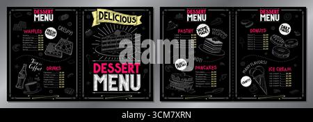 Vintage dessert menu card - letter format x2 (8,5 x 11 inches x2) - vector illustration Stock Vector