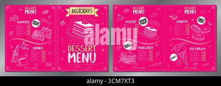 Classic, pink dessert menu card - letter format x2 (8,5 x 11 inches x2) - vector illustration Stock Vector