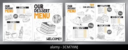 Simple dessert menu card - letter format x2 (8,5 x 11 inches x2) - vector illustration Stock Vector