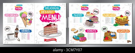 Dessert menu card - letter format x2 (8,5 x 11 inches x2) - vector illustration Stock Vector
