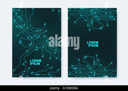 Modern digital technology design template for a brochure, flyer, cover, report, poster, header, banner, presentation. Digital tech motherboard texture Stock Vector