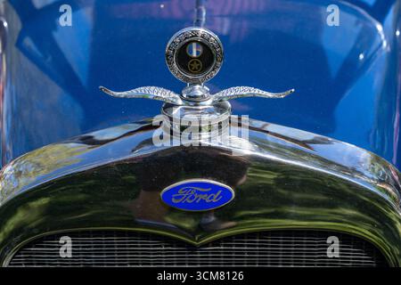 Detail of a 1930 Ford Model A Huckster in the Moab Rotary Car Show in Moab, Utah. Stock Photo