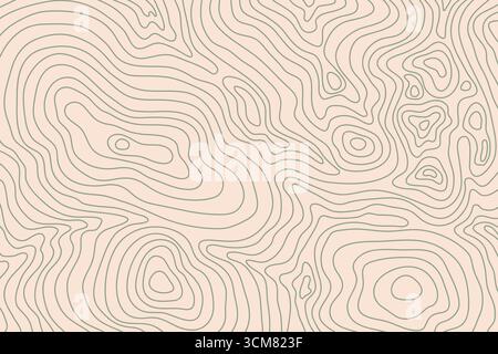 Abstract topographic map background. Green topographic terrain lines on a beige background. Topographic map contour lines backdrop. Stock Vector