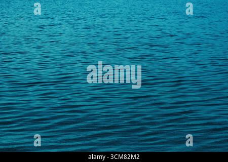Close-up of calm sea water at dawn with subtle ripples. Deep blue tones with soft natural lighting. Peaceful and minimal aquatic texture for backgroun Stock Photo