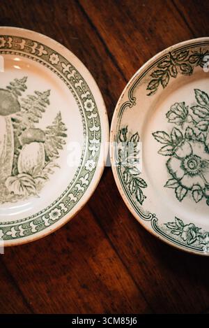Vintage plates with green design Stock Photo