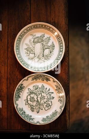 Vintage plates with green design Stock Photo