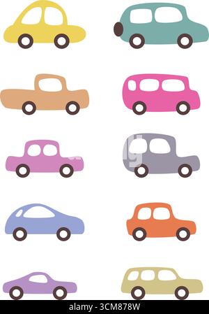 Car icon vector illustration set, cartoon vehicle set of automobile transport in a flat color Stock Vector