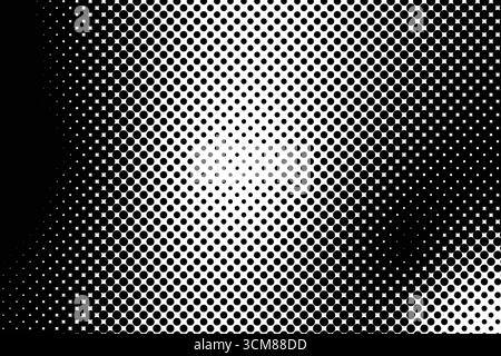 A black and white halftone gradient pattern with varying dot sizes and density. Stock Vector