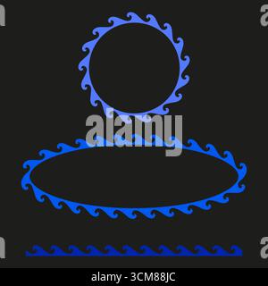 Water wave symbols. Abstract liquid ornament. Blue line patterns. Vector ocean icons. EPS 10. Stock Vector