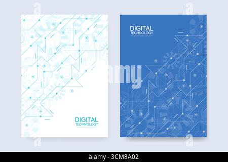 Abstract digital technology cover template design for a report and brochure, flyer, leaflets, poster, header, banner, website, presentation. Vector Stock Vector