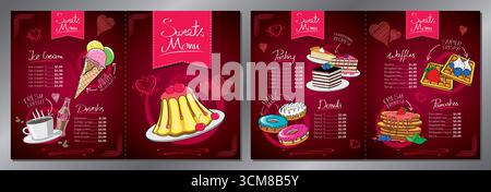 Purple sweets menu card - letter format x2 (8,5 x 11 inches x2) - vector illustration Stock Vector