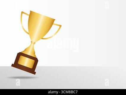 Golden Trophy Cup on White Background. Champion and Winning Concept. Vector Illustration. Stock Vector