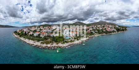 Panorama of the coastal settlement of Seget Vranjica on the Adriatic Sea Stock Photo