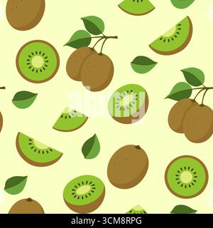 Kiwi fruit seamless pattern with leaves and branches Stock Vector