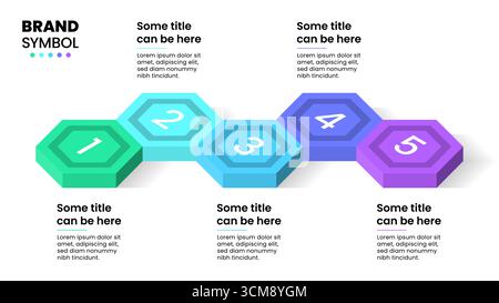 Infographic template with 5 options or steps. Isometric hexagons. Can be used for workflow layout, diagram, banner, webdesign. Vector illustration Stock Vector