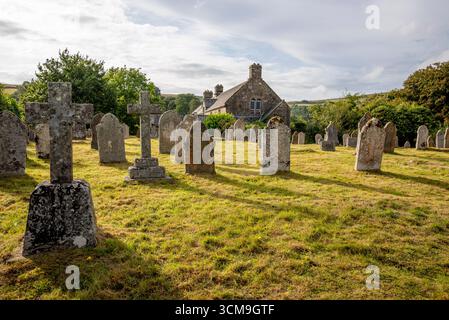 Graveyard, St Pancras church, Widecombe in the Moor, Dartmoor National Park, Devon, UK Stock Photo