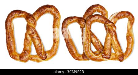Salty baked brown pretzel isolated over a white background. Oktoberfest festival Stock Photo