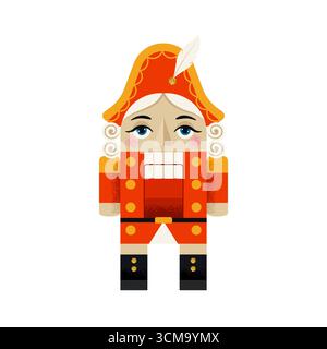Christmas Nutcracker toy soldier traditional wooden figurine. Isolated Vector illustration in flat style Stock Vector