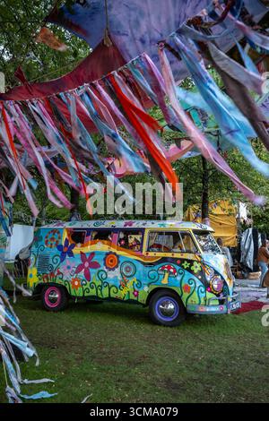 VW Split Screen Volkswagen camper van interior at a VW show. England ...