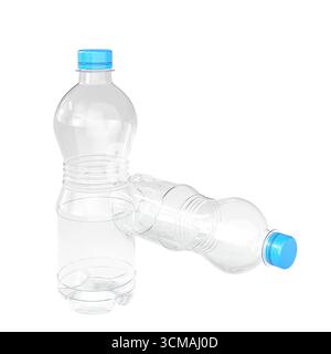 3d Two plastic water bottles transparent background Stock Photo